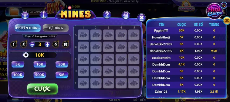 Minigame Mines Tại RikVip Đấu Trường Dò Mìn Săn Lợi Nhuận Khổng Lồ